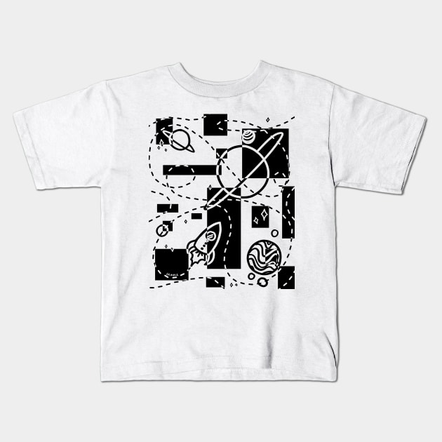 Geometric Galaxy (Black Version) Kids T-Shirt by Jan Grackle
